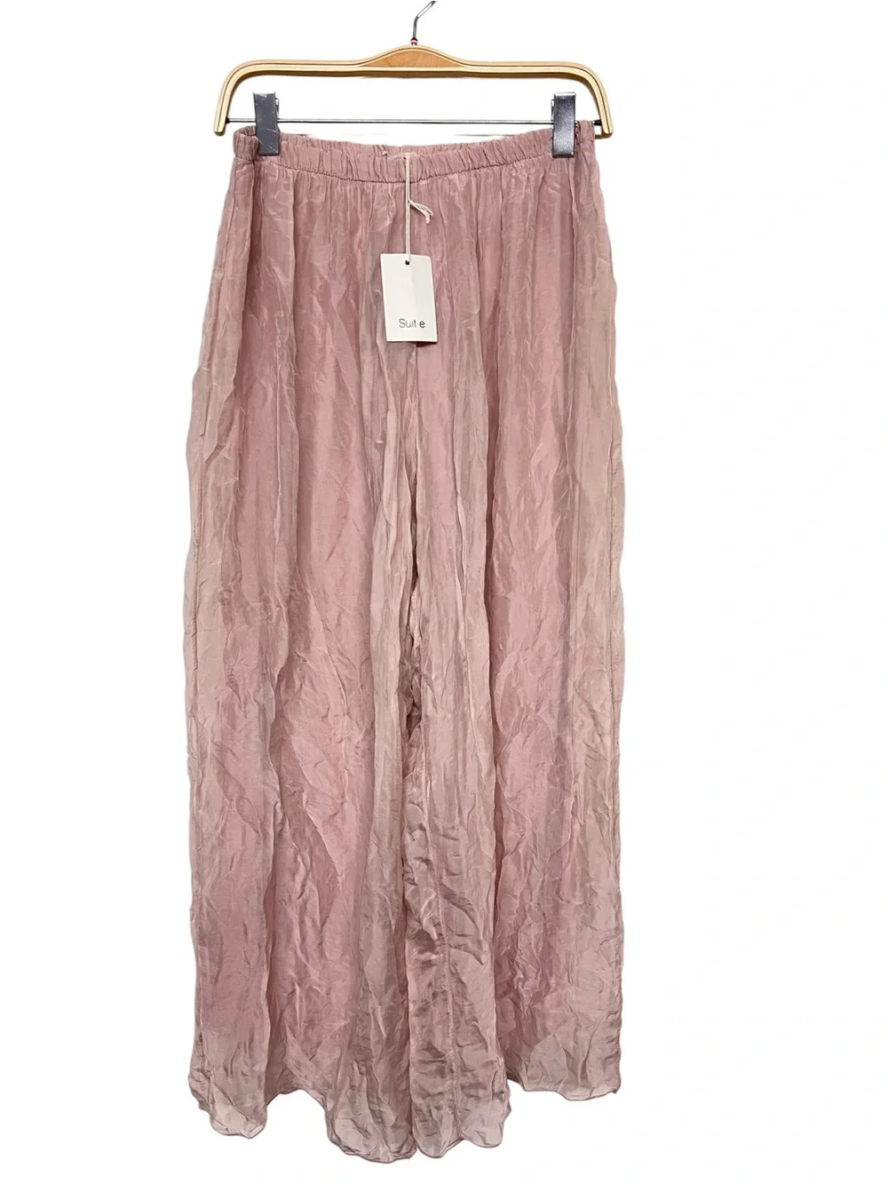 New‎ Suit.e Light Pink Women's Sheer Button-Front Top & Wide Leg Pants Vacation